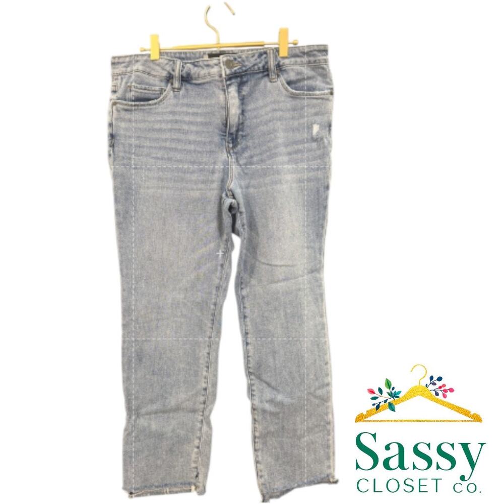 Kut from the Kloth Cropped Skinny Jeans Raw Hem 12 EUC